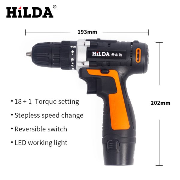 HILDA Electric Drill Cordless drill screwdriver Lithium Battery Furadeira Cordless Screwdriver Power Tools with Plastic case - Image 3