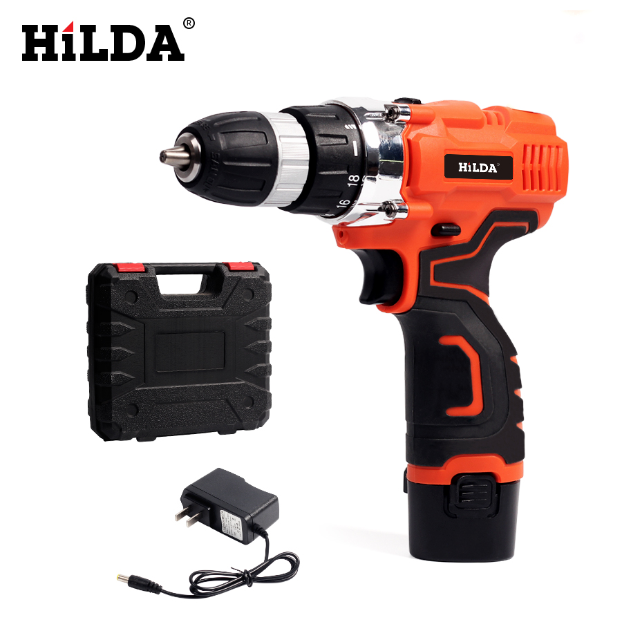 HILDA Electric Drill Cordless drill screwdriver Lithium Battery Furadeira Cordless Screwdriver Power Tools with Plastic case